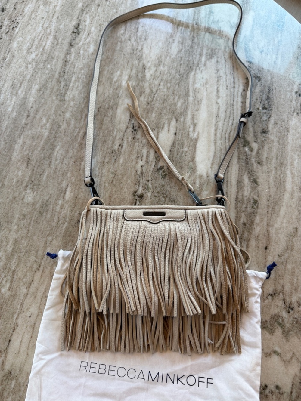 Rebecca Minkoff Taupe Fringe Leather Crossbody Bag